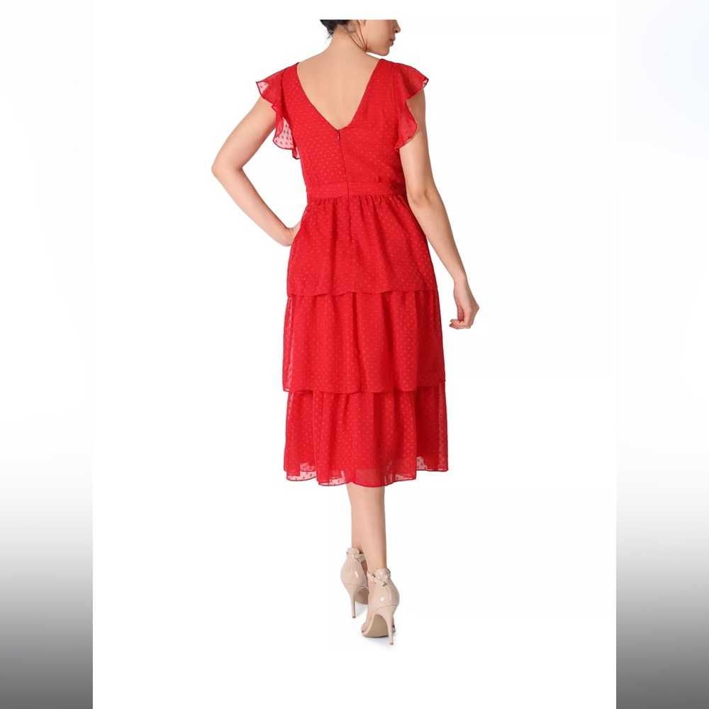 Julia Jordan ruffle tiered clip dot chiffon midi dress